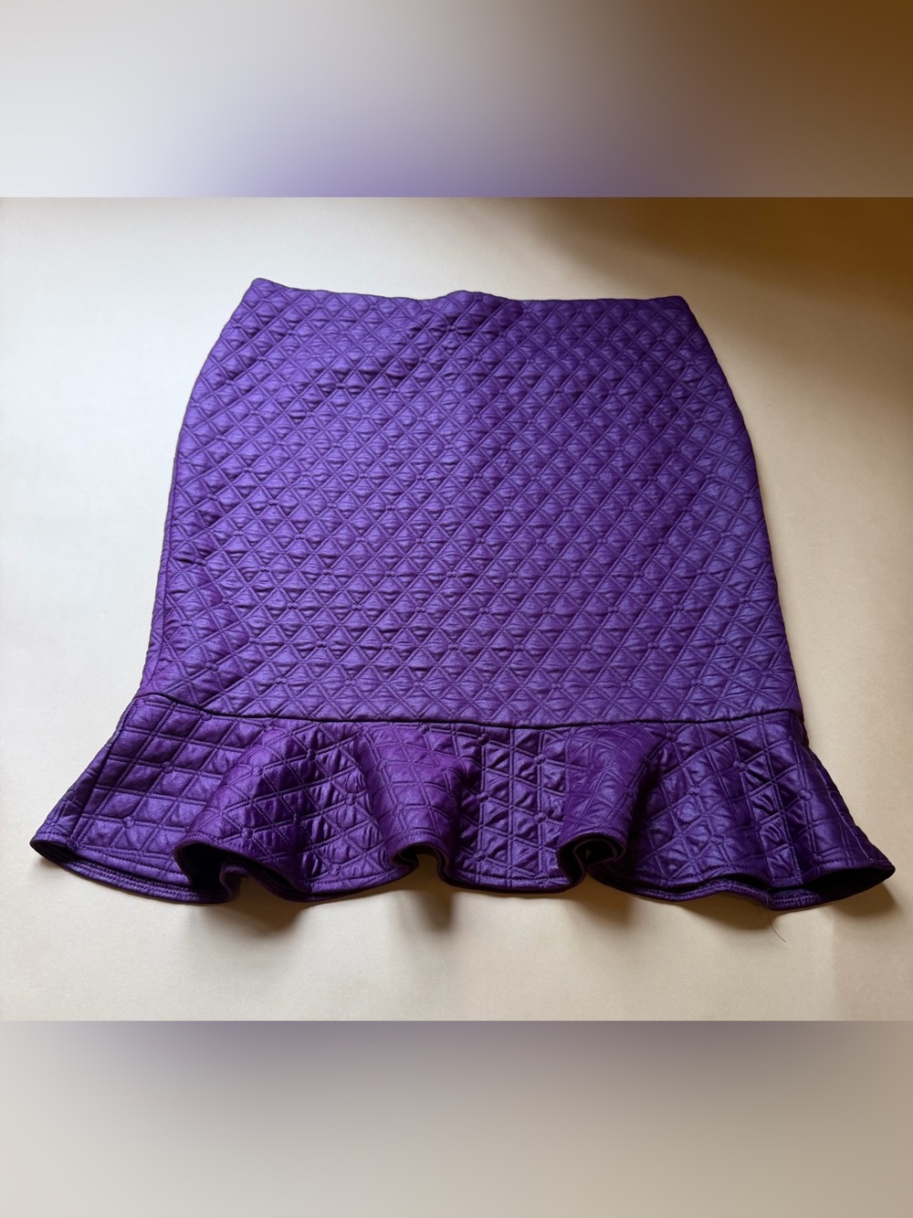 Carole Wren Purple Quilted Trumpet Hem Skirt Size L Midi Knee Length